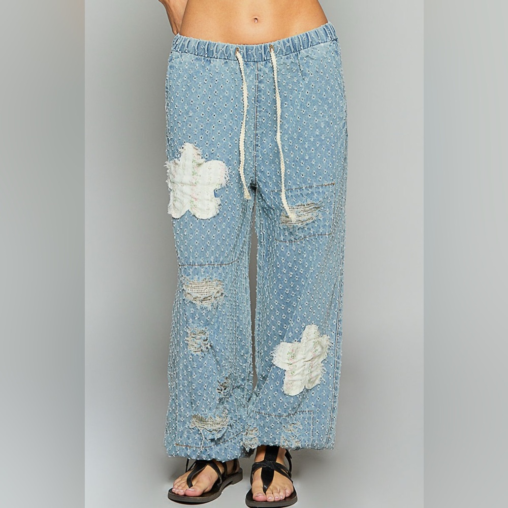 POL Distressed Blue Patterned Jeans